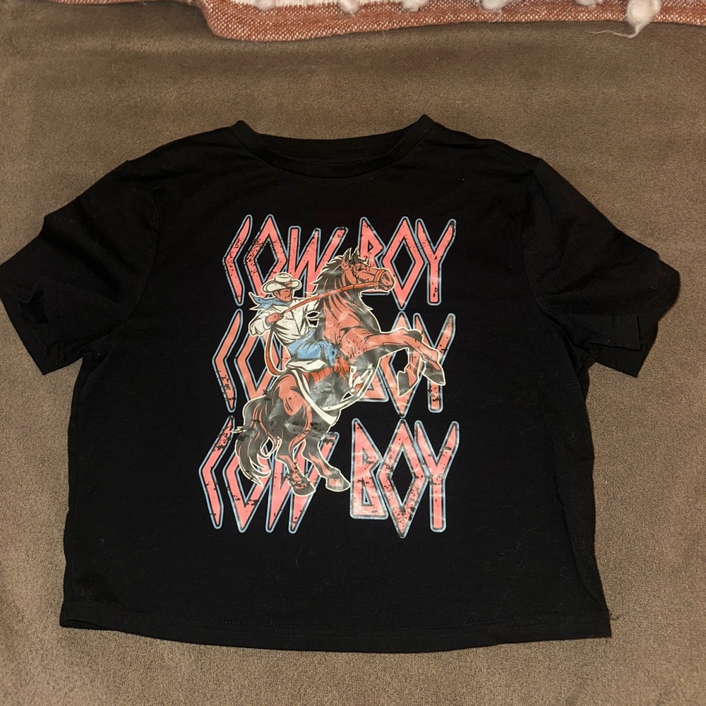 Black and pink “Cowboy” cropped tee